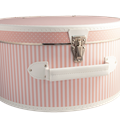 Hat box 40cm pink with white stripes and dots
