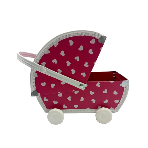 Children´s suitcase baby pram pink with white hearts