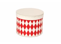 Round box 20cm white with red rhomb