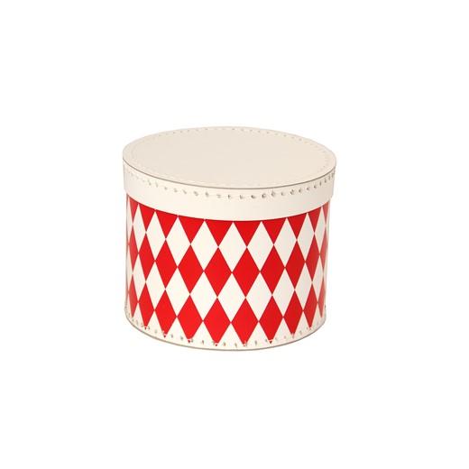 Round box 20cm white with red rhomb
