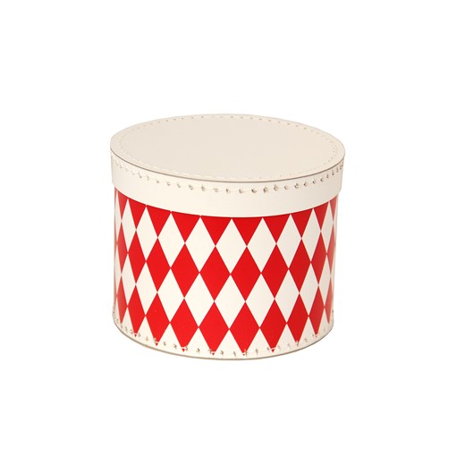 Round box 25cm white with red rhomb