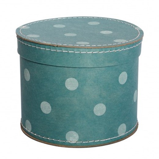 Round box 30cm turquoise with white dots, Leitner collection