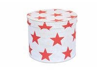 Round box 30cm white with red stars, Leitner collection