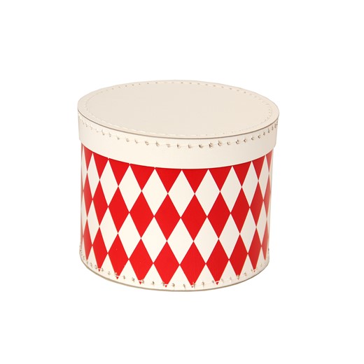 Round box 30cm white with red rhomb