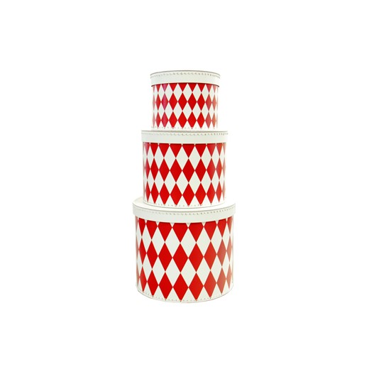 Round box white with red rhomb 3-set