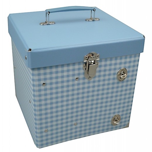 Box with inside shelves 21cm blue with white squares